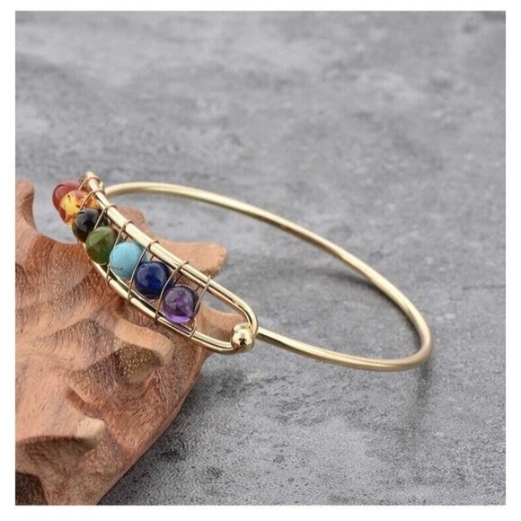 Chakra Bead Cuff Bracelet Energy Healing - Picture 4 of 7